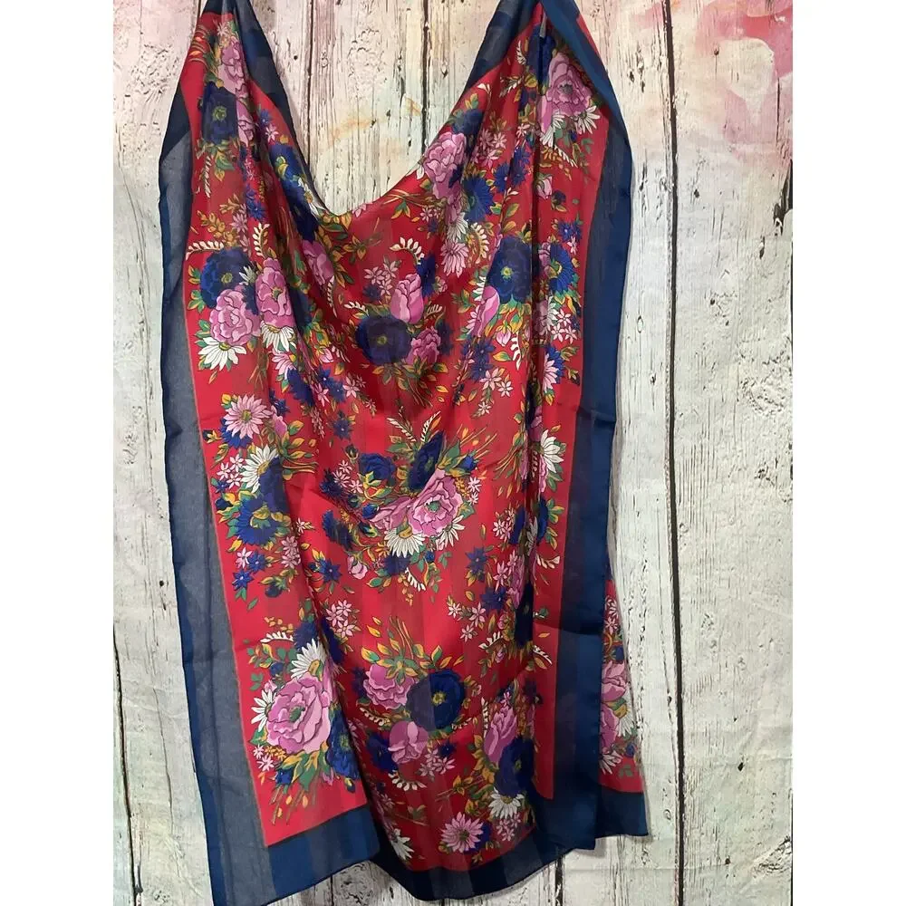Vintage Navy & Red Scarf Made in Italy Floral